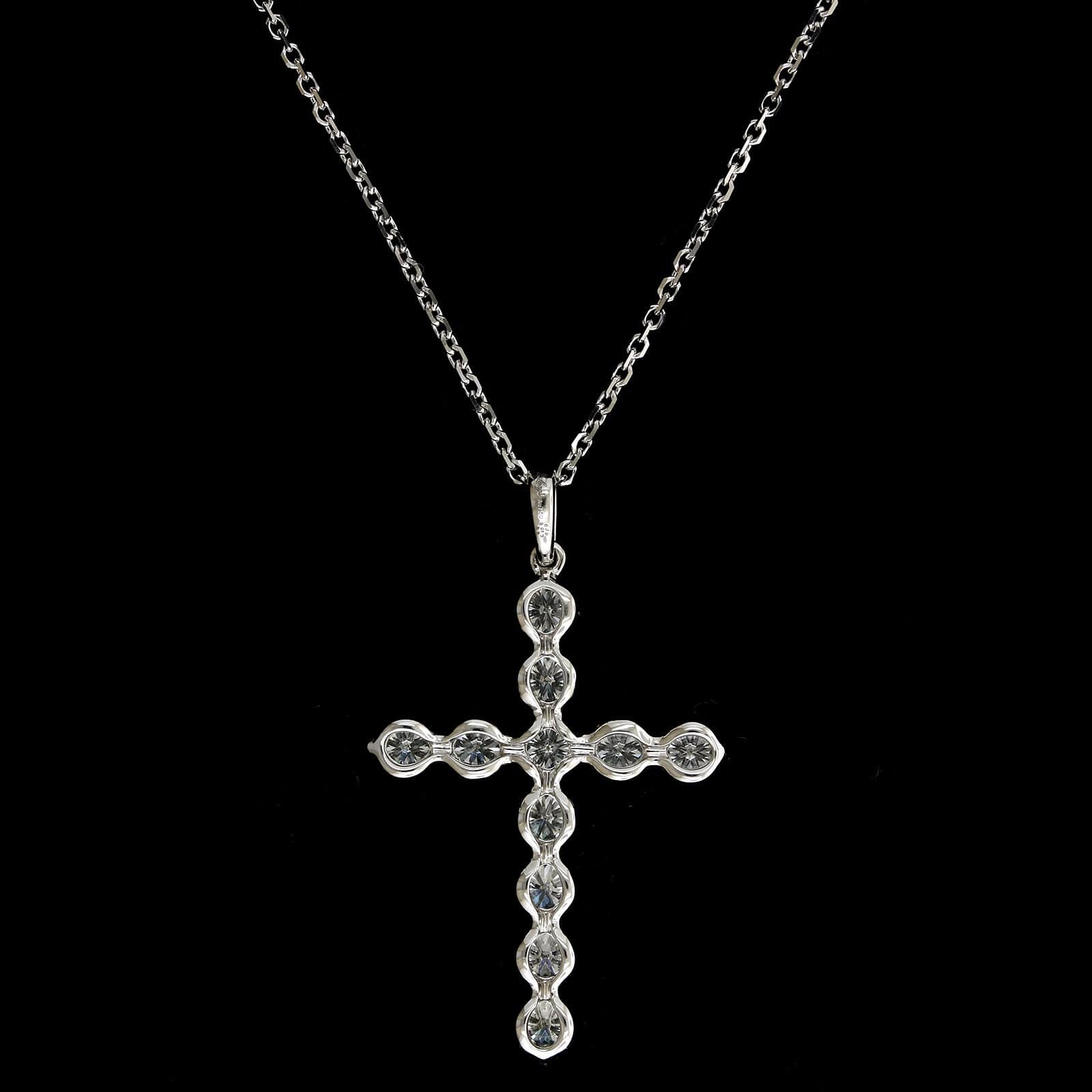 18K White Gold Estate Diamond Cross Pendant
