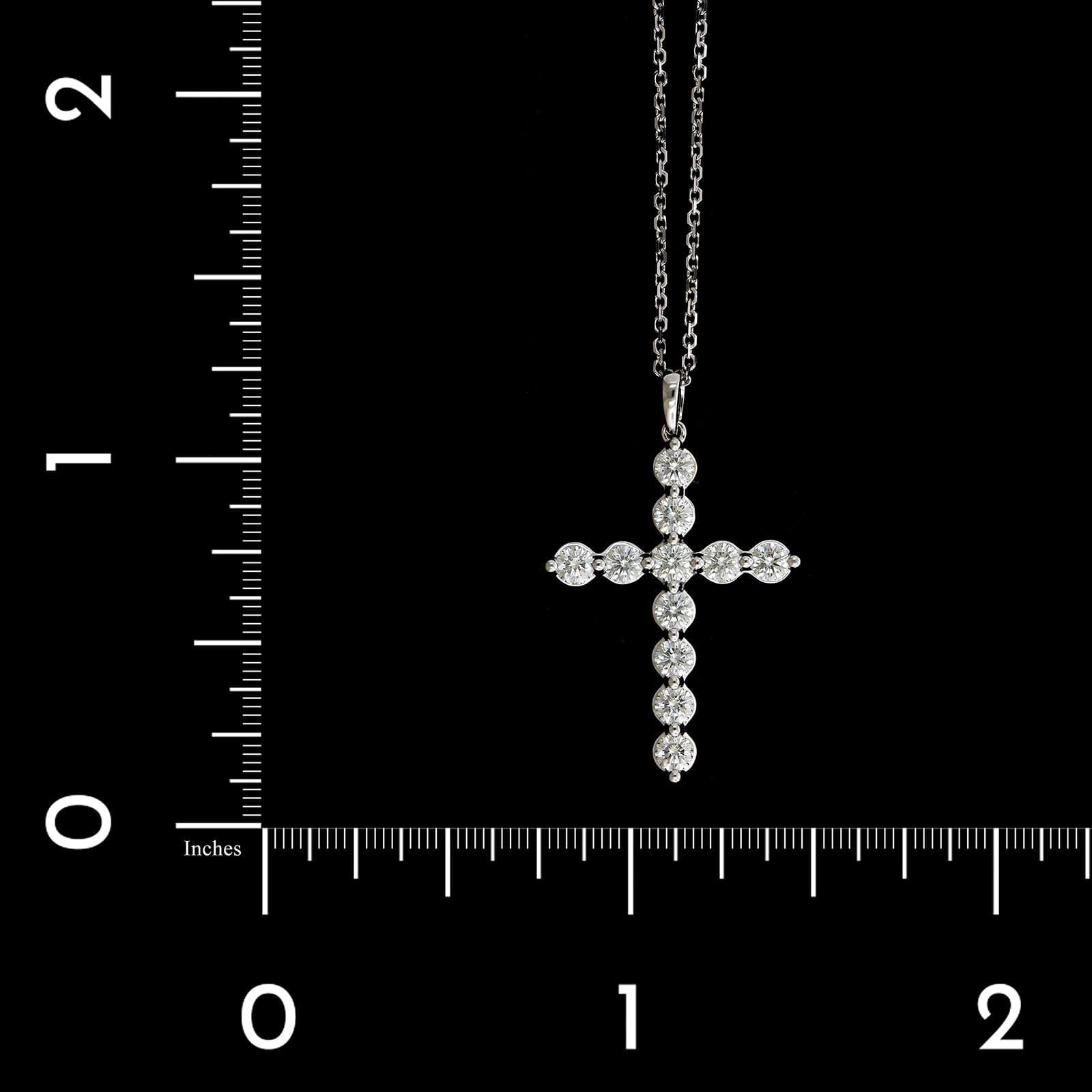 18K White Gold Estate Diamond Cross Pendant