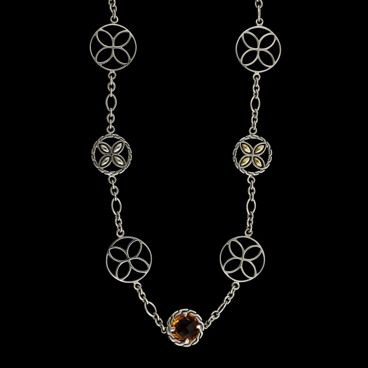John Hardy Sterling Silver and 18K Yellow Gold Estate Citrine Kawung Station Necklace