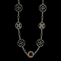 John Hardy Sterling Silver and 18K Yellow Gold Estate Citrine Kawung Station Necklace