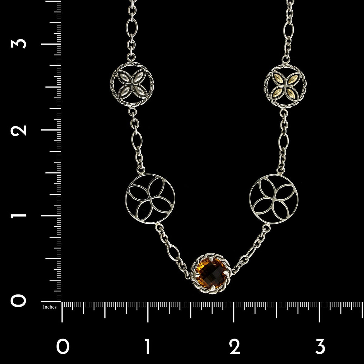 John Hardy Sterling Silver and 18K Yellow Gold Estate Citrine Kawung Station Necklace