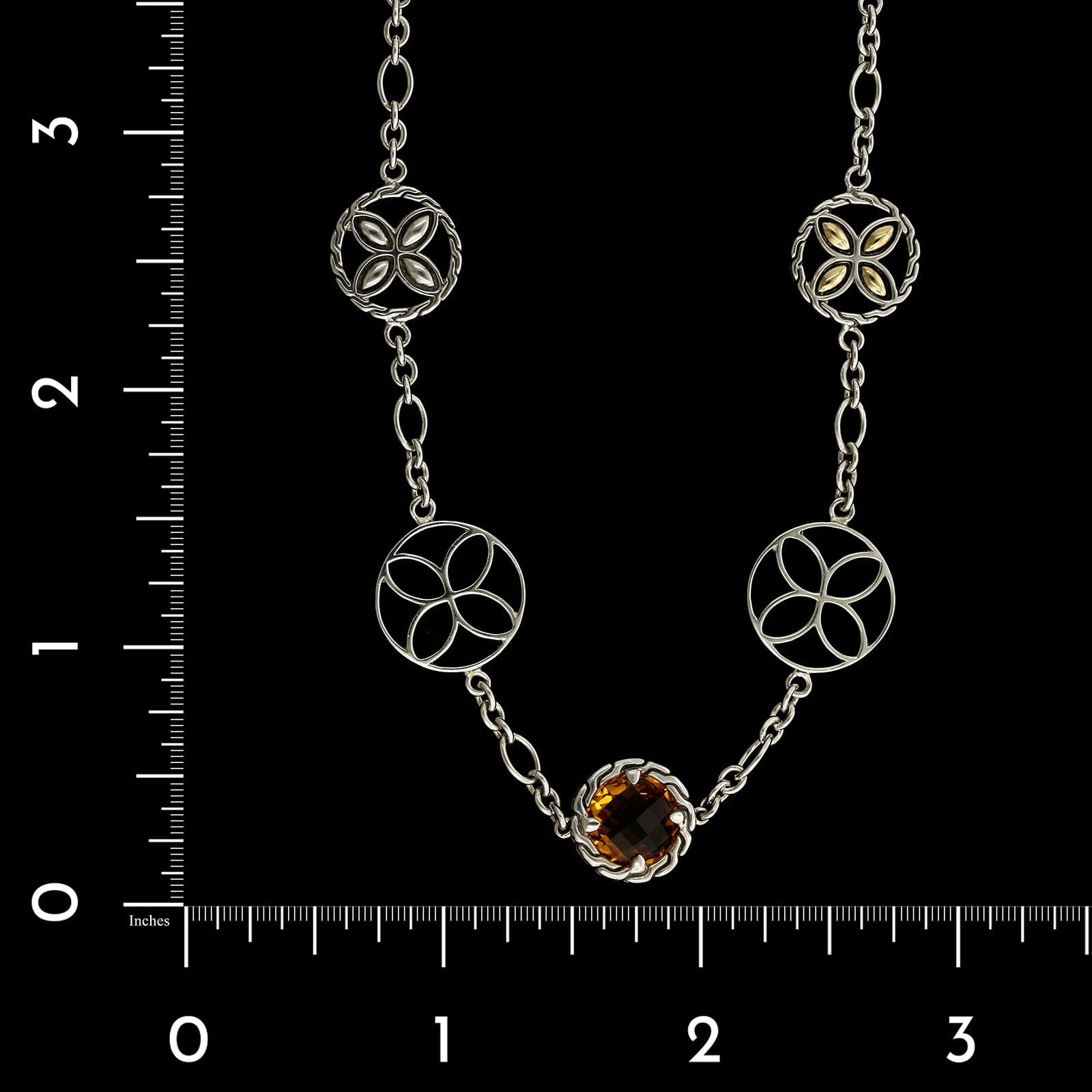 John Hardy Sterling Silver and 18K Yellow Gold Estate Citrine Kawung Station Necklace
