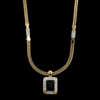 14K Yellow Gold Estate Onyx and Diamond Necklace