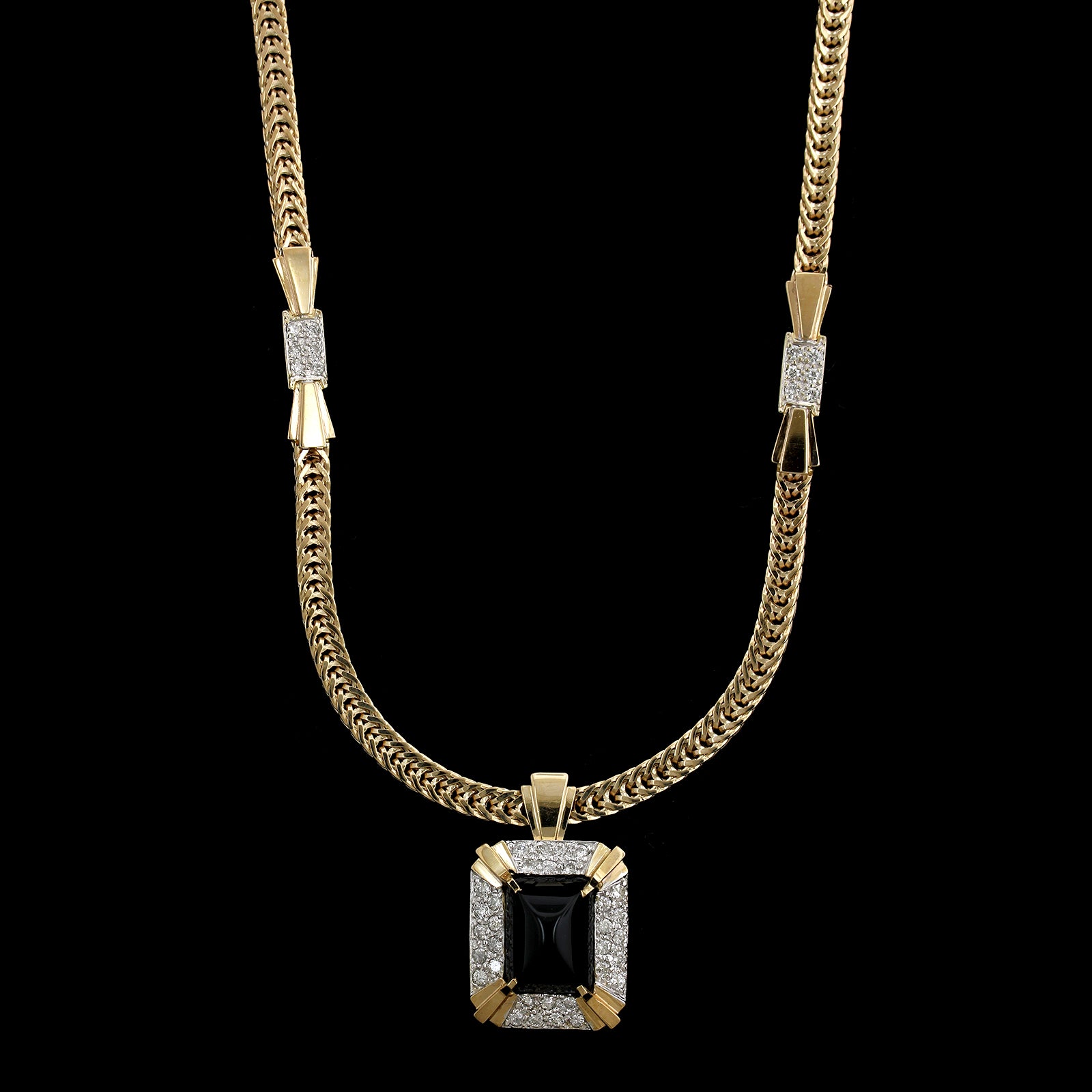 14K Yellow Gold Estate Onyx and Diamond Necklace