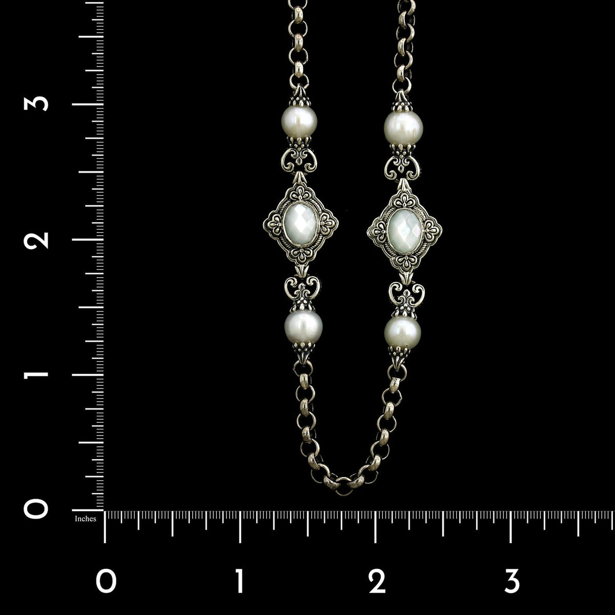 Konstantino Sterling Silver Estate Mother of Pearl and Cultured Freshwater Pearl Necklace