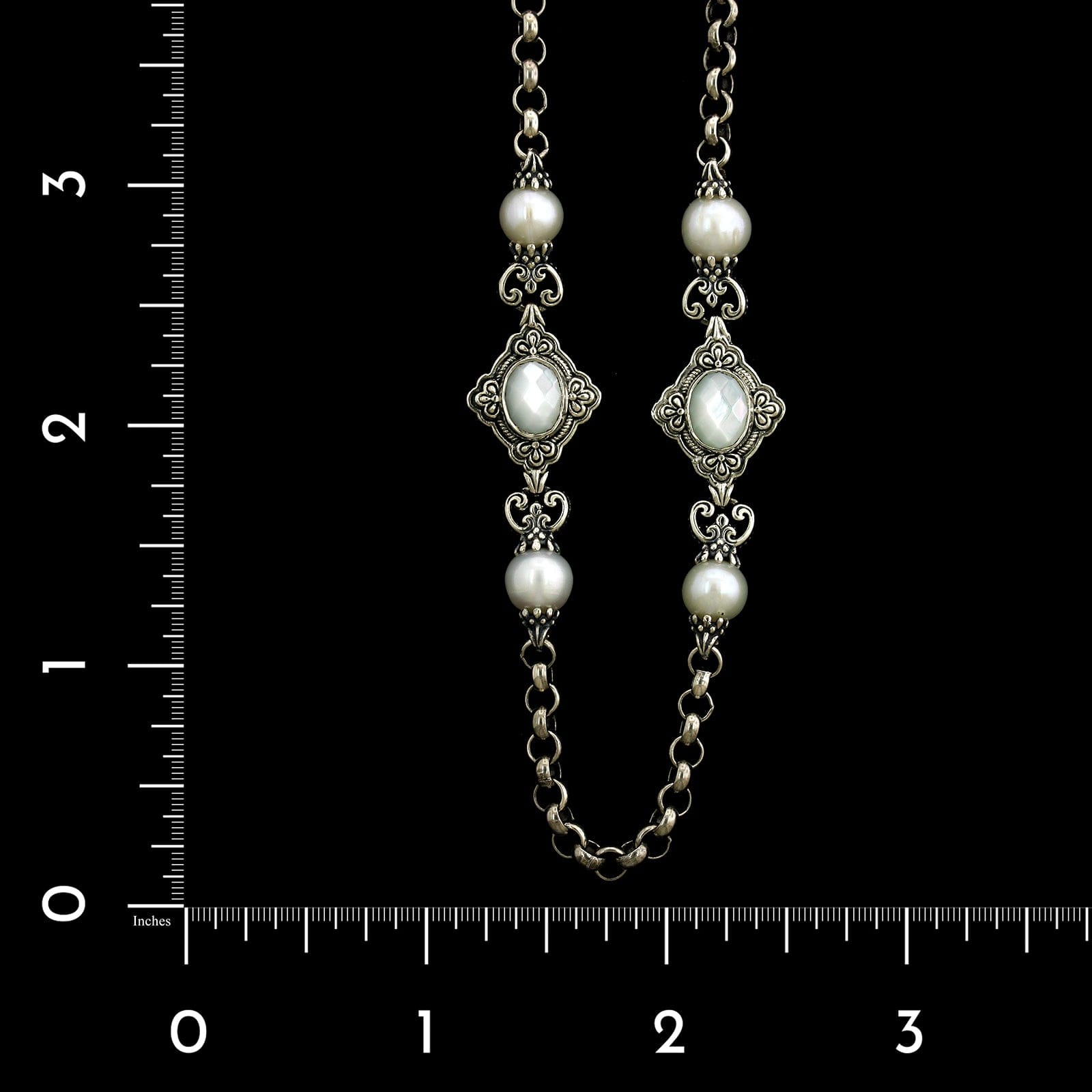 Konstantino Sterling Silver Estate Mother of Pearl and Cultured Freshwater Pearl Necklace