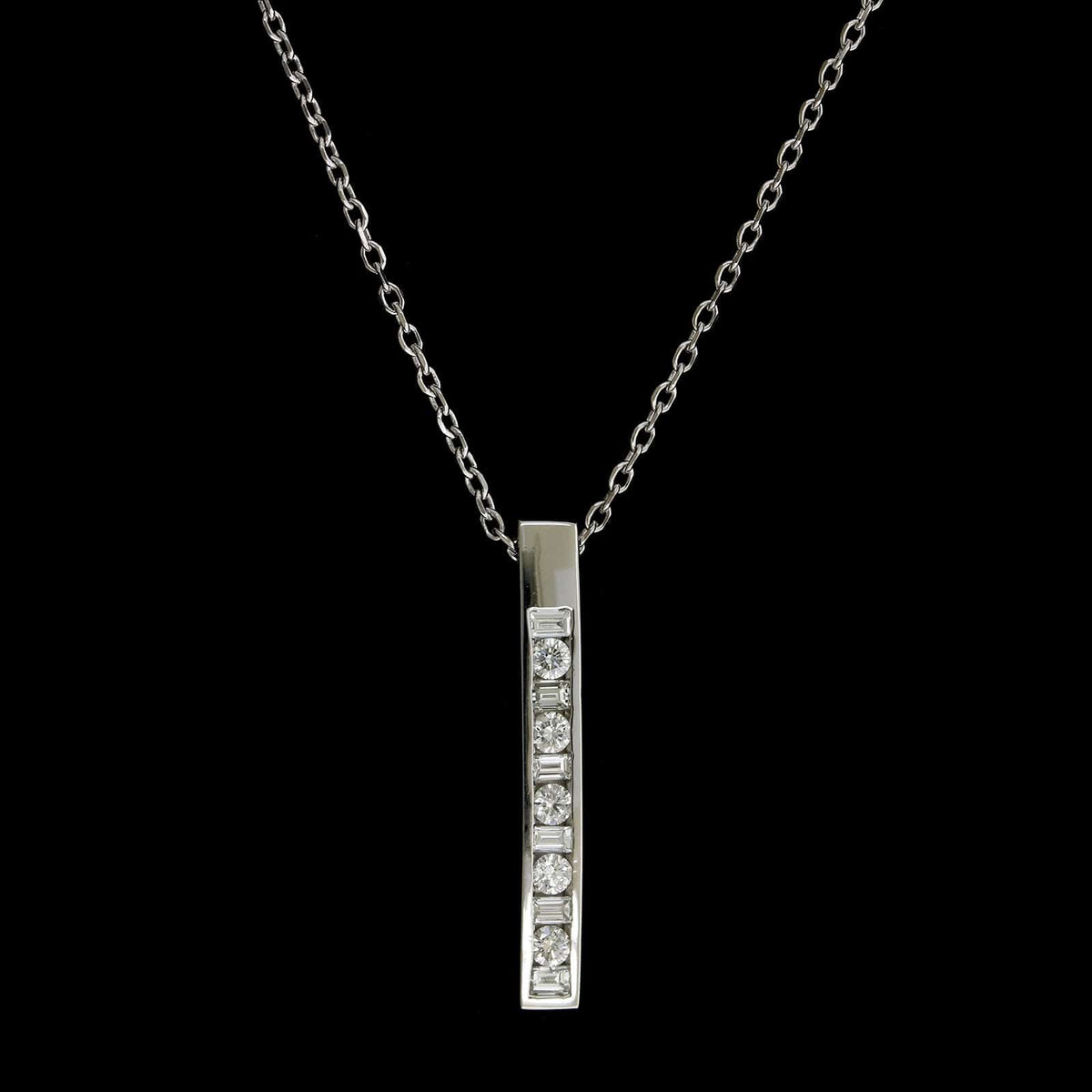 Platinum Estate Diamond Bar Pendant Necklace