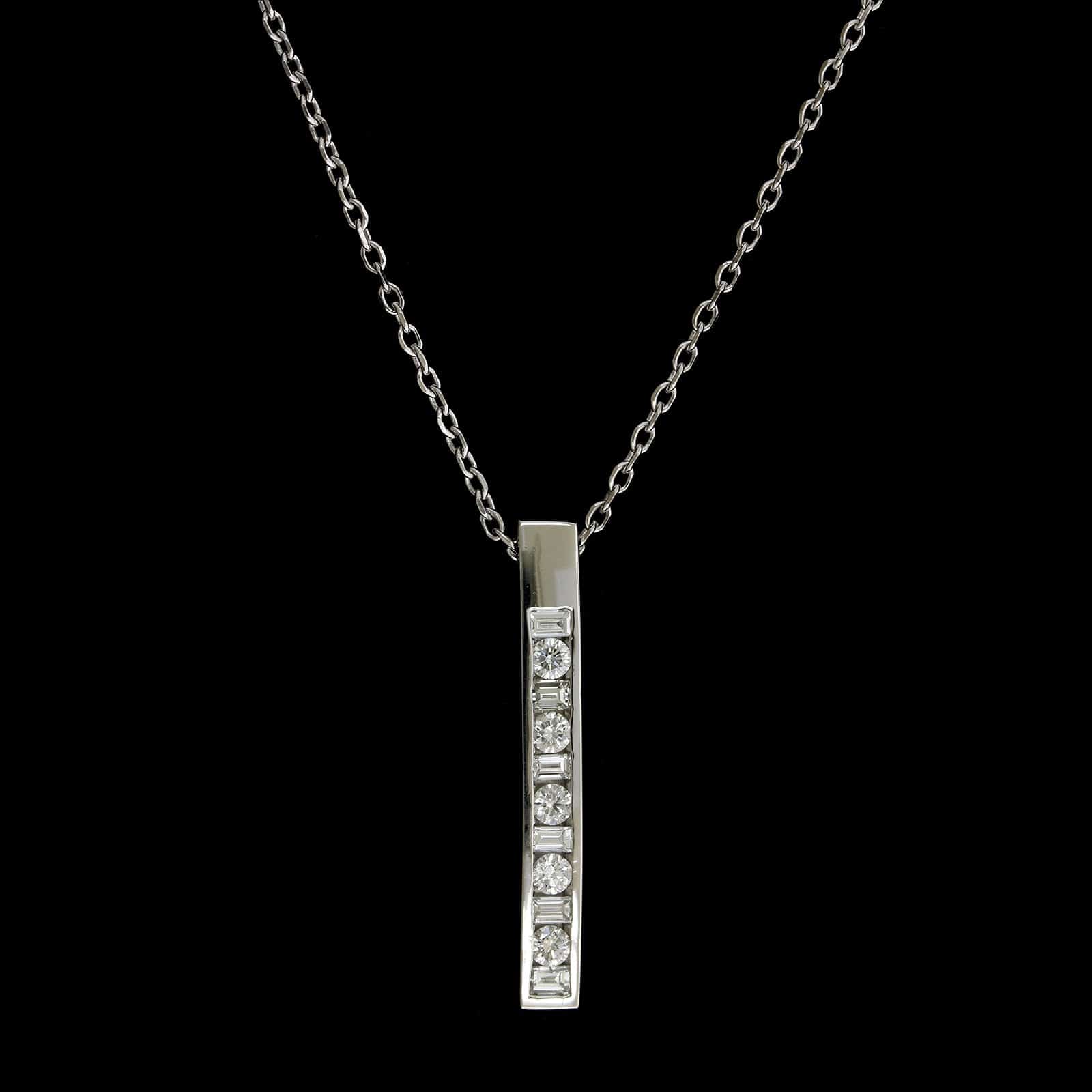 Platinum Estate Diamond Bar Pendant Necklace