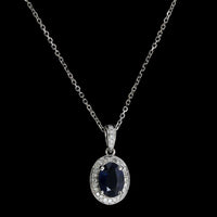 14K White Gold Estate Sapphire and Diamond Halo Pendant