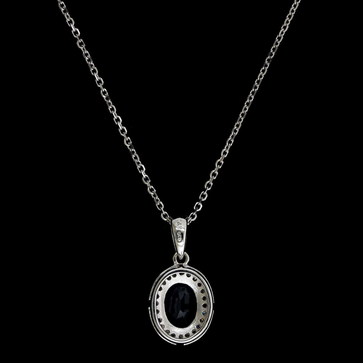 14K White Gold Estate Sapphire and Diamond Halo Pendant