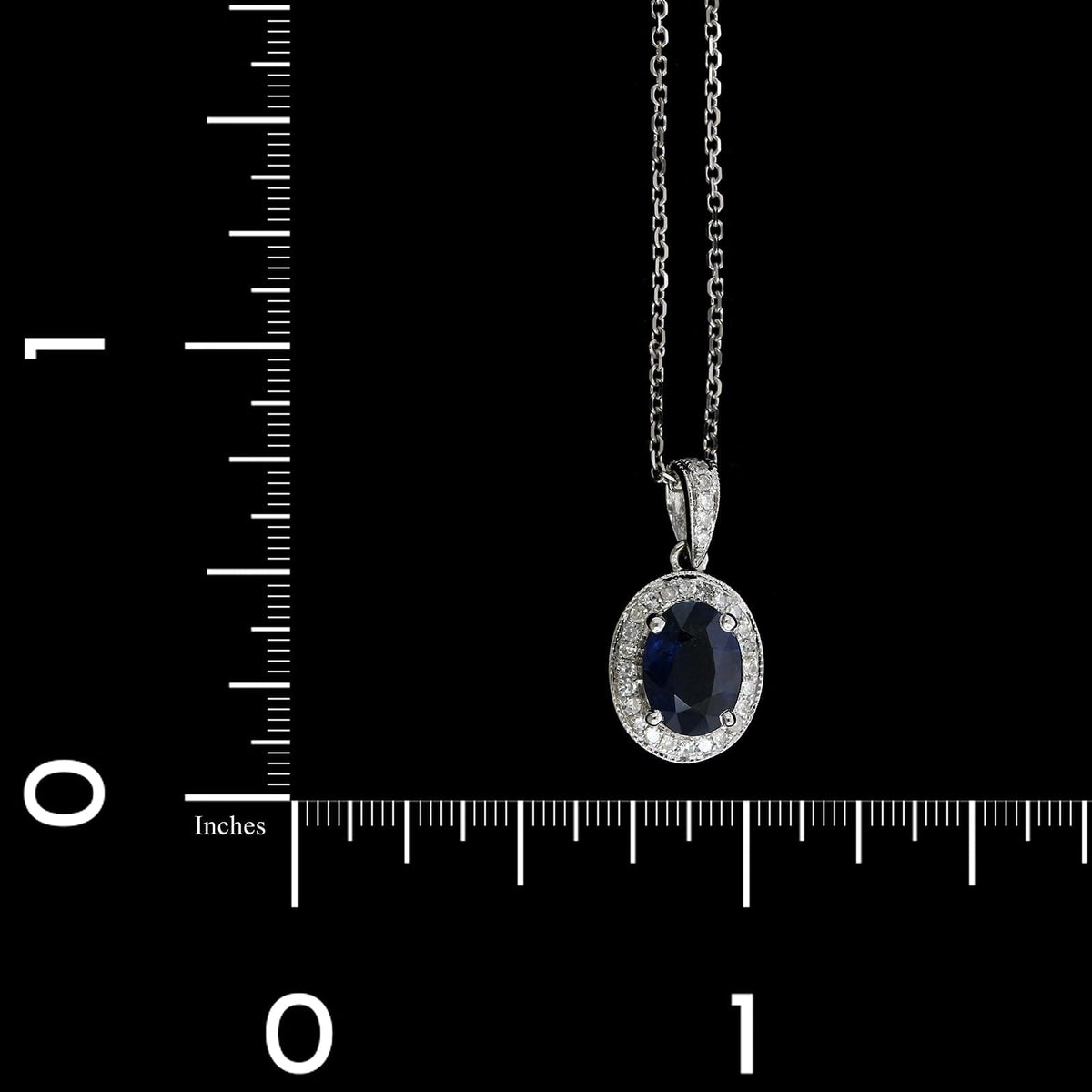 14K White Gold Estate Sapphire and Diamond Halo Pendant