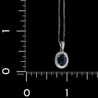 14K White Gold Estate Sapphire and Diamond Halo Pendant