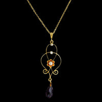 Vintage 14K Yellow Gold Estate Gem-set Lavalier Pendant