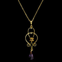 Vintage 14K Yellow Gold Estate Gem-set Lavalier Pendant