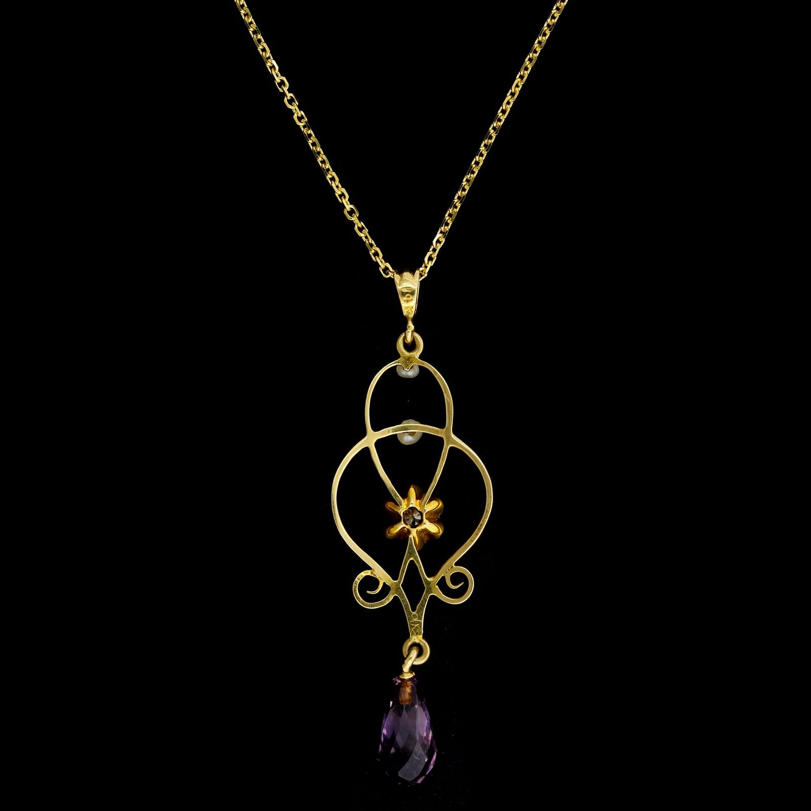 Vintage 14K Yellow Gold Estate Gem-set Lavalier Pendant