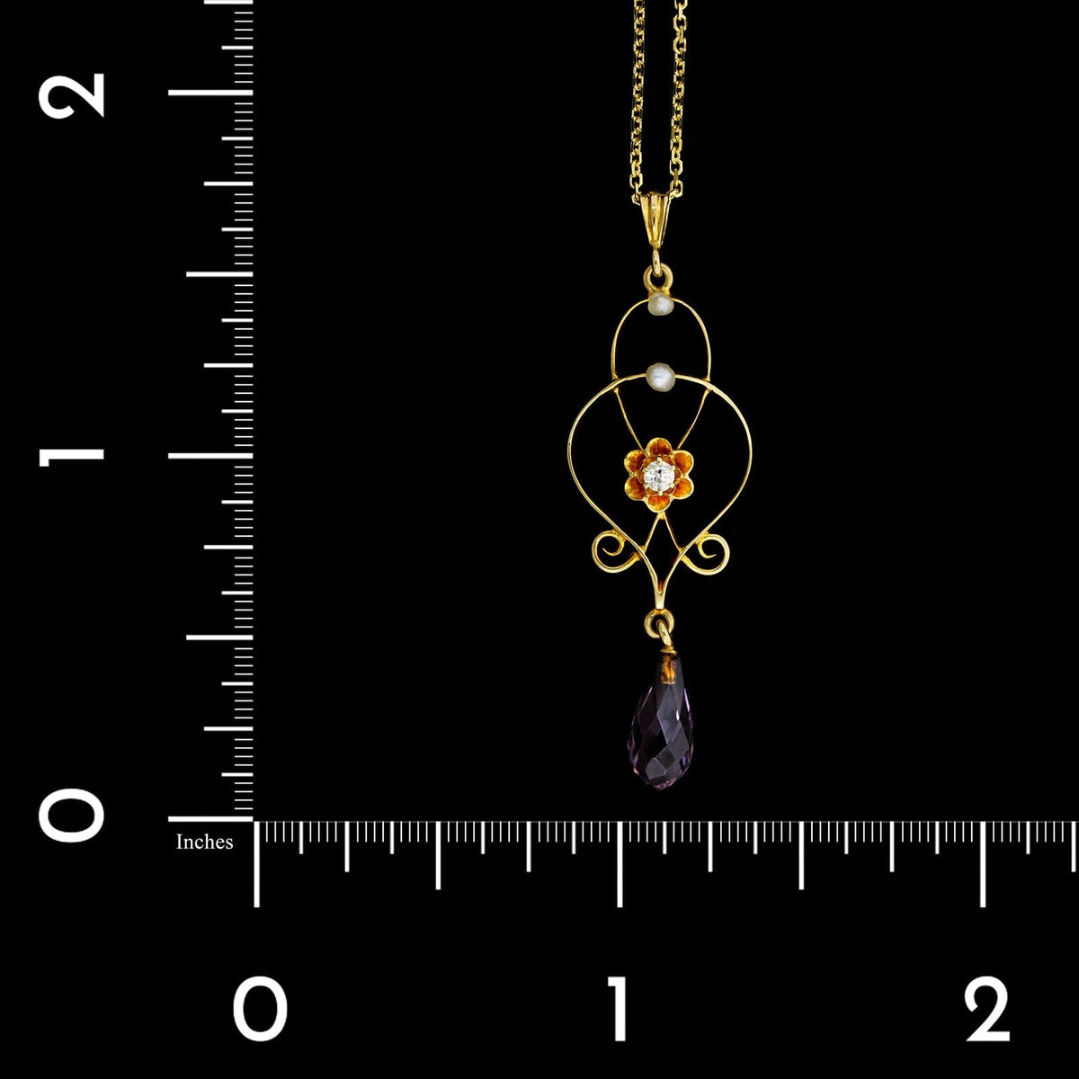 Vintage 14K Yellow Gold Estate Gem-set Lavalier Pendant