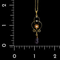 Vintage 14K Yellow Gold Estate Gem-set Lavalier Pendant