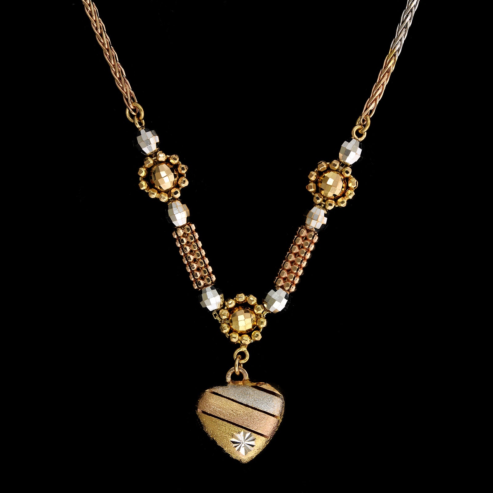 22K Tri-Color Gold Estate Heart Necklace
