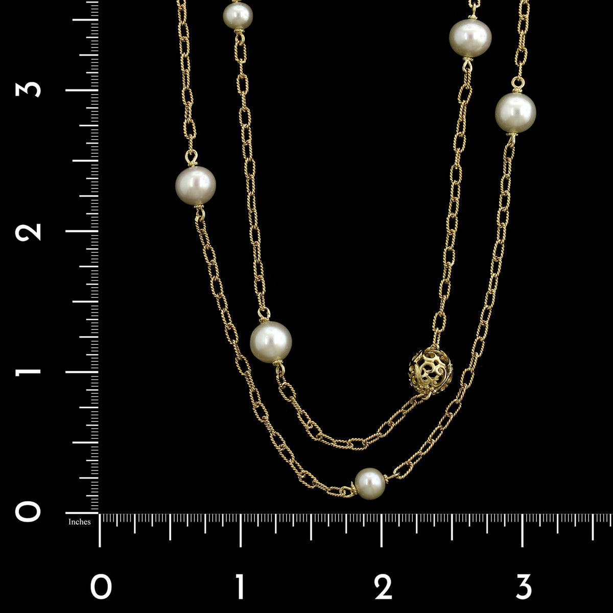 14K Yellow Gold Estate Cultured Freshwater Pearl Double Row Necklace