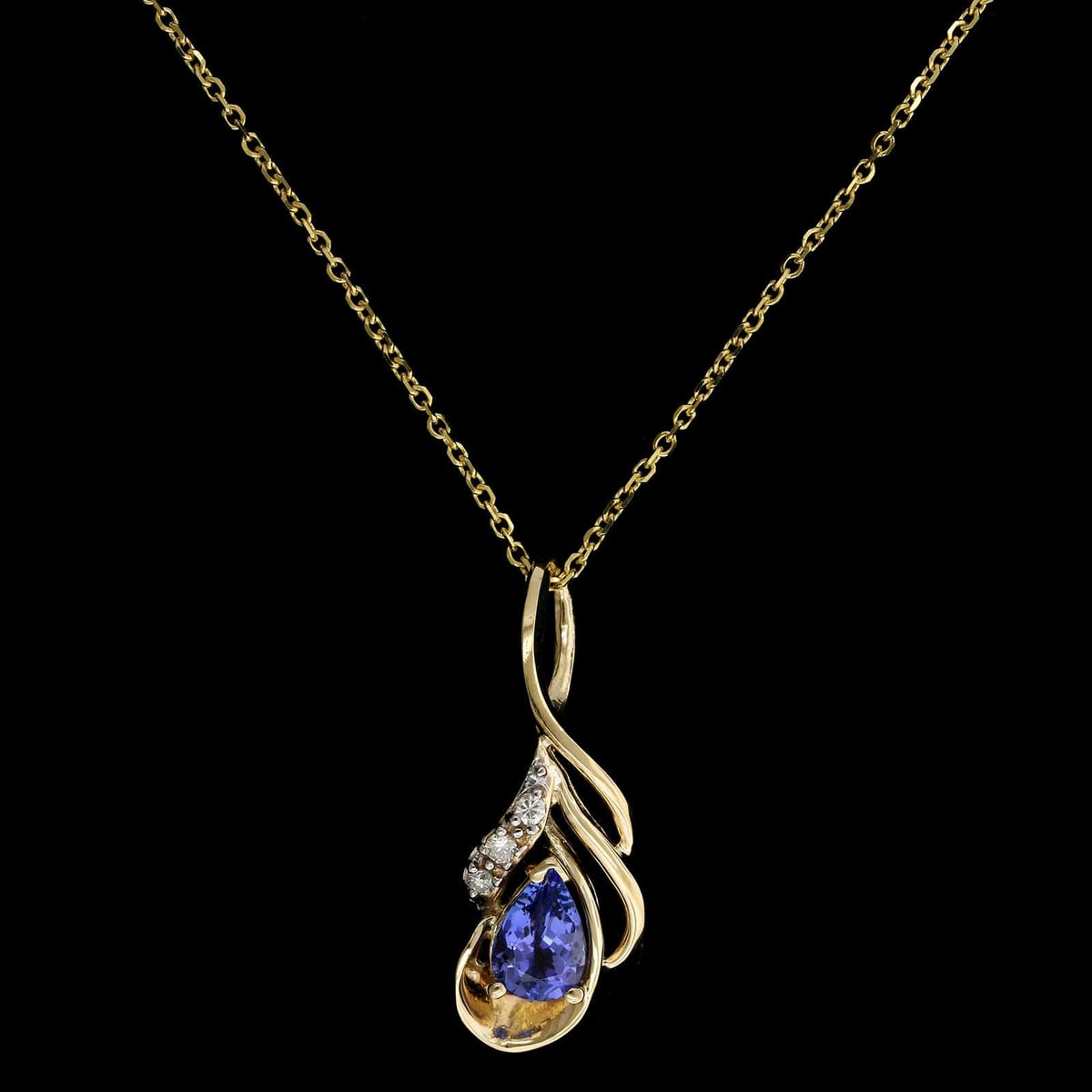 14K Yellow Gold Estate Tanzanite and Diamond Pendant