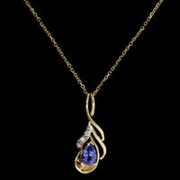 14K Yellow Gold Estate Tanzanite and Diamond Pendant