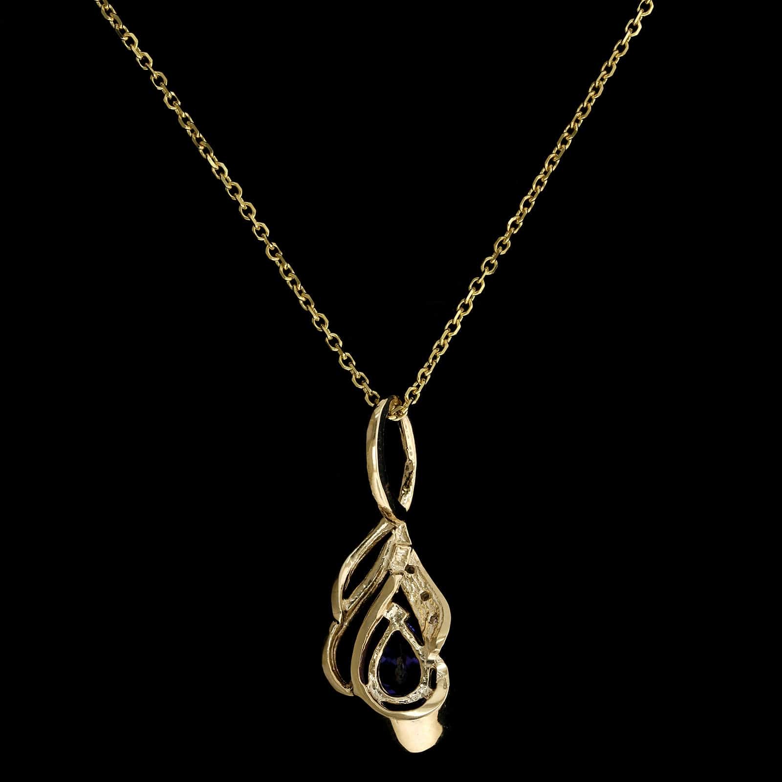 14K Yellow Gold Estate Tanzanite and Diamond Pendant
