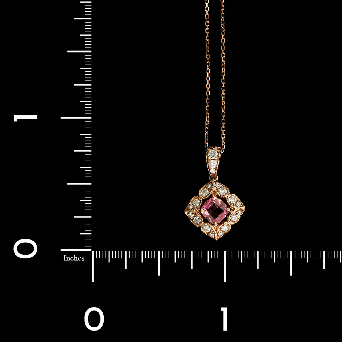 14K Rose Gold Estate Pink Tourmaline and Diamond Pendant