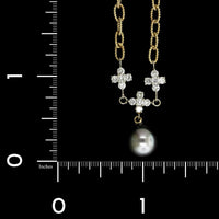 14K Yellow Gold Estate Cultured Black South Sea Pearl and Diamond Necklace