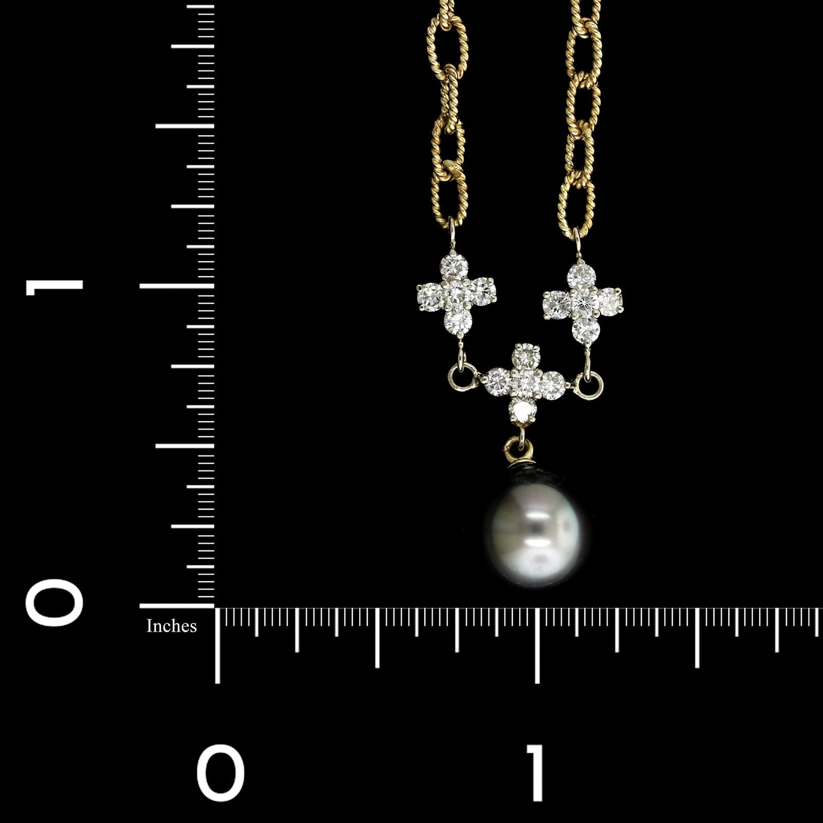 14K Yellow Gold Estate Cultured Black South Sea Pearl and Diamond Necklace
