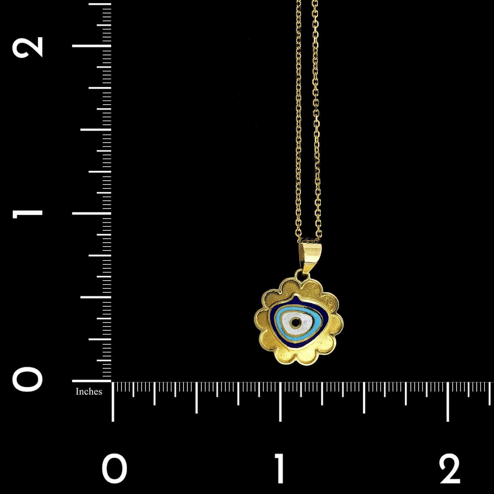 14K Yellow Gold Estate Enamel Evil Eye Pendant