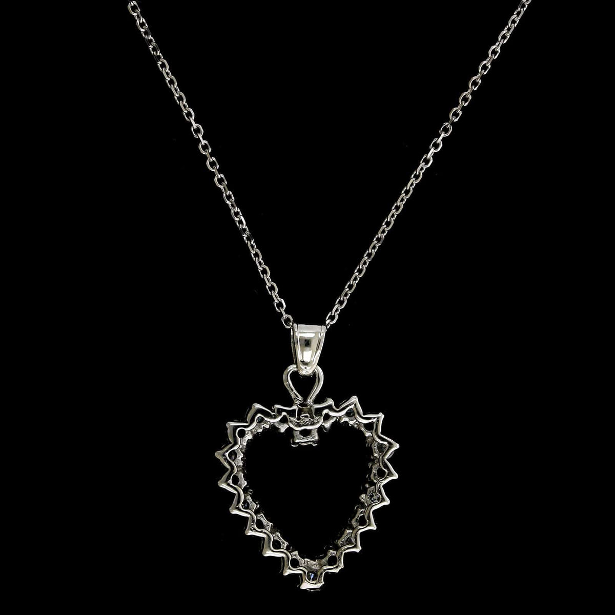 14K White Gold Estate Emerald and Diamond Heart Pendant