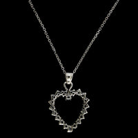 14K White Gold Estate Emerald and Diamond Heart Pendant