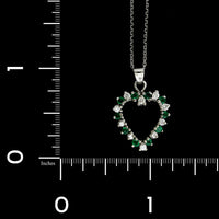 14K White Gold Estate Emerald and Diamond Heart Pendant