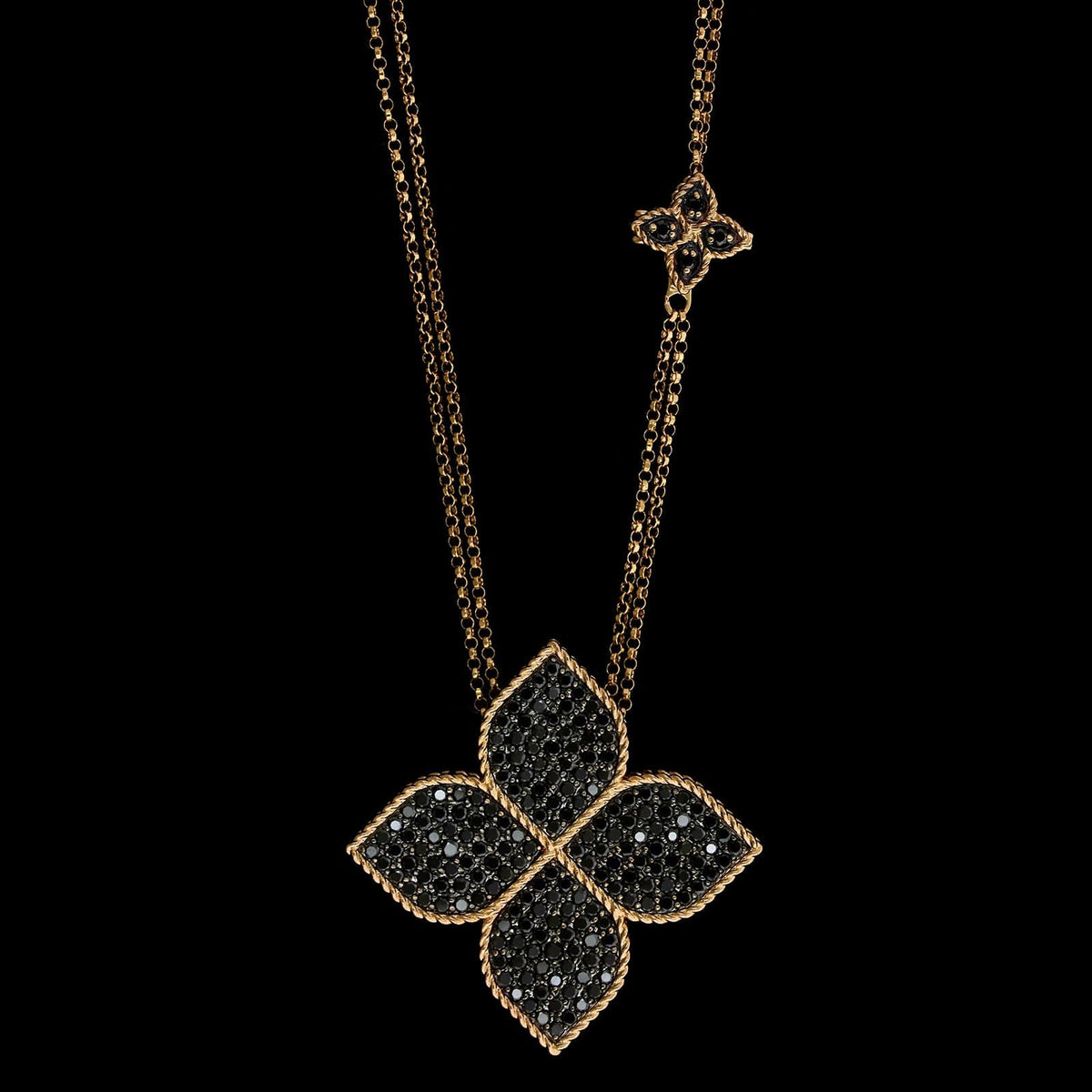 Roberto Coin 18K Rose Gold Estate Princess Flower Black Diamonds Pendant