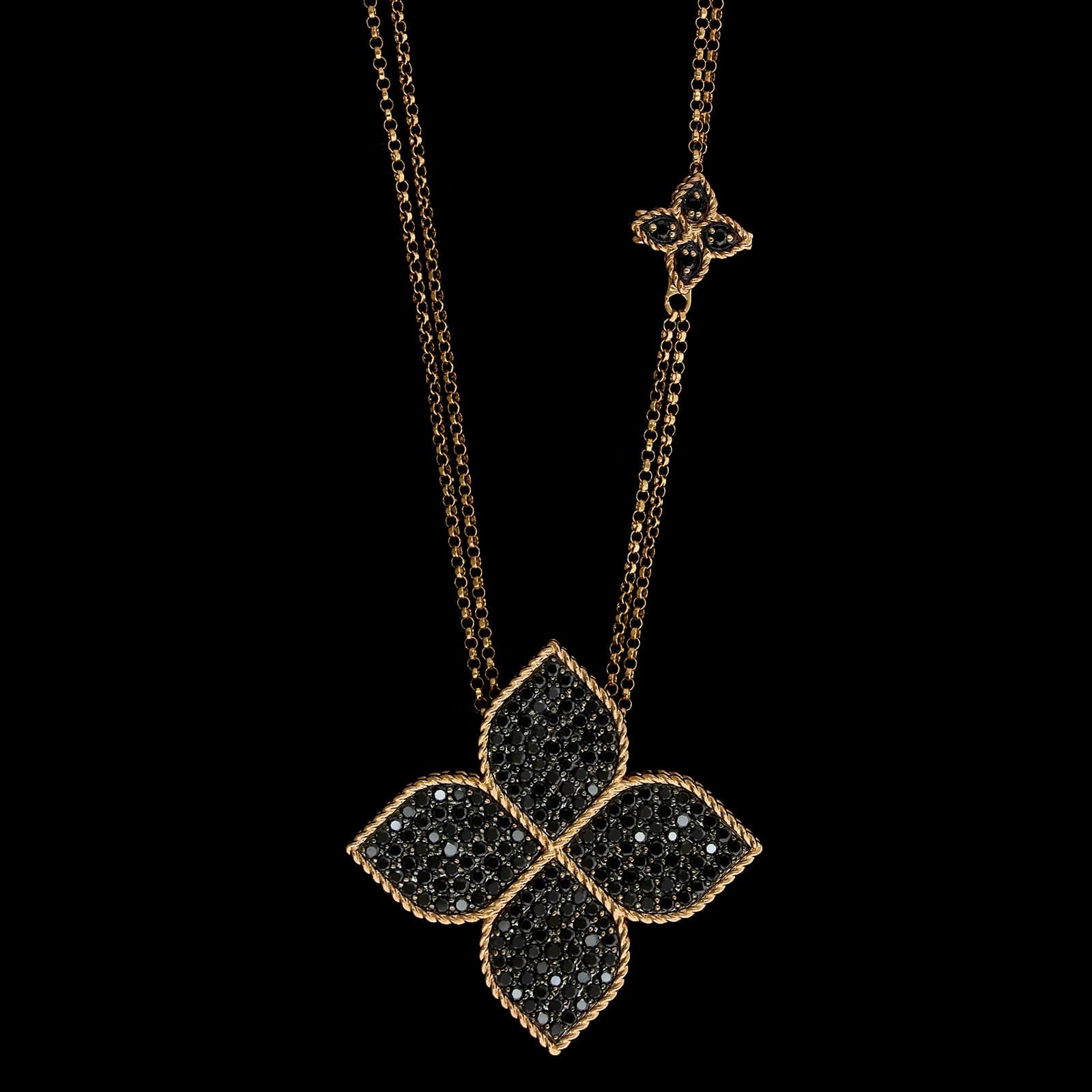 Roberto Coin 18K Rose Gold Estate Princess Flower Black Diamonds Pendant