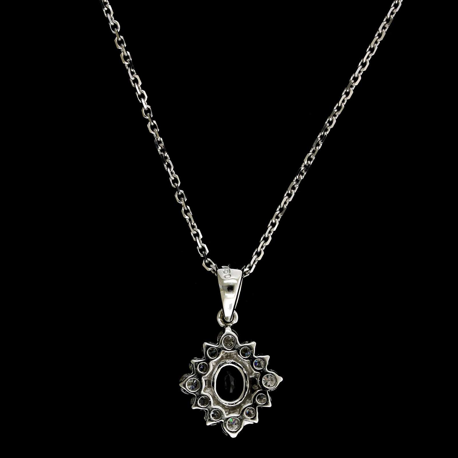 18K White Gold Estate Sapphire and Diamond Pendant