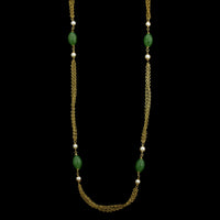 18K Yellow Gold Estate Nephrite Jade and Cultured Pearls Necklace