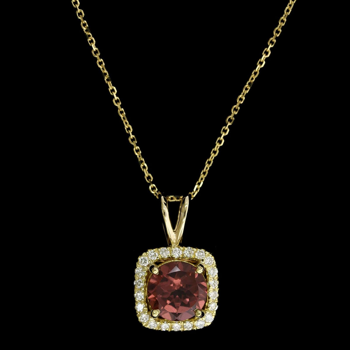 14K Yellow Gold Estate Garnet and Diamond Pendant