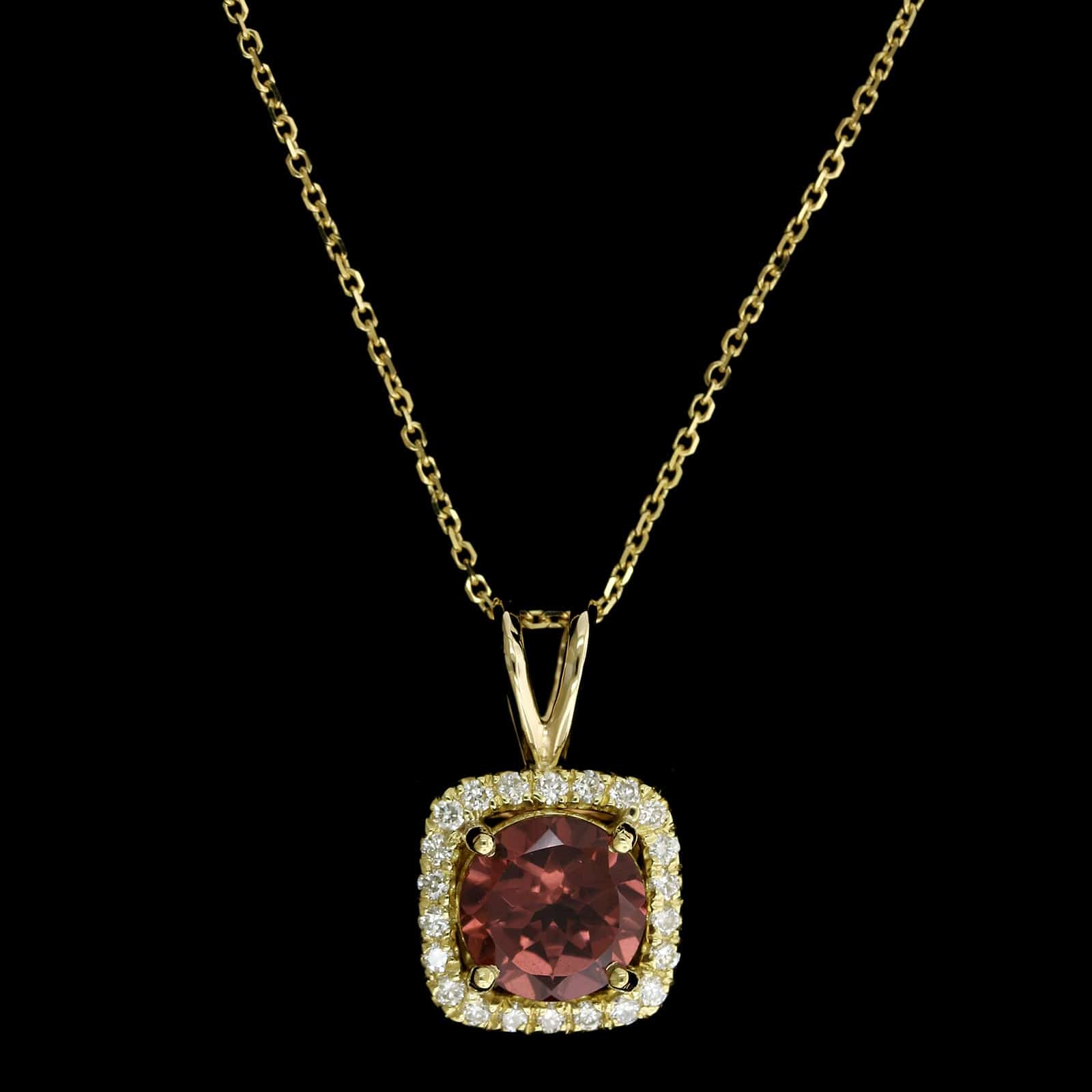 14K Yellow Gold Estate Garnet and Diamond Pendant