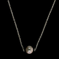 14K White Gold Estate Black Cultured Pearl Pendant Necklace