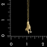 14K Yellow Gold Estate Diamond Hand Pendant Necklace