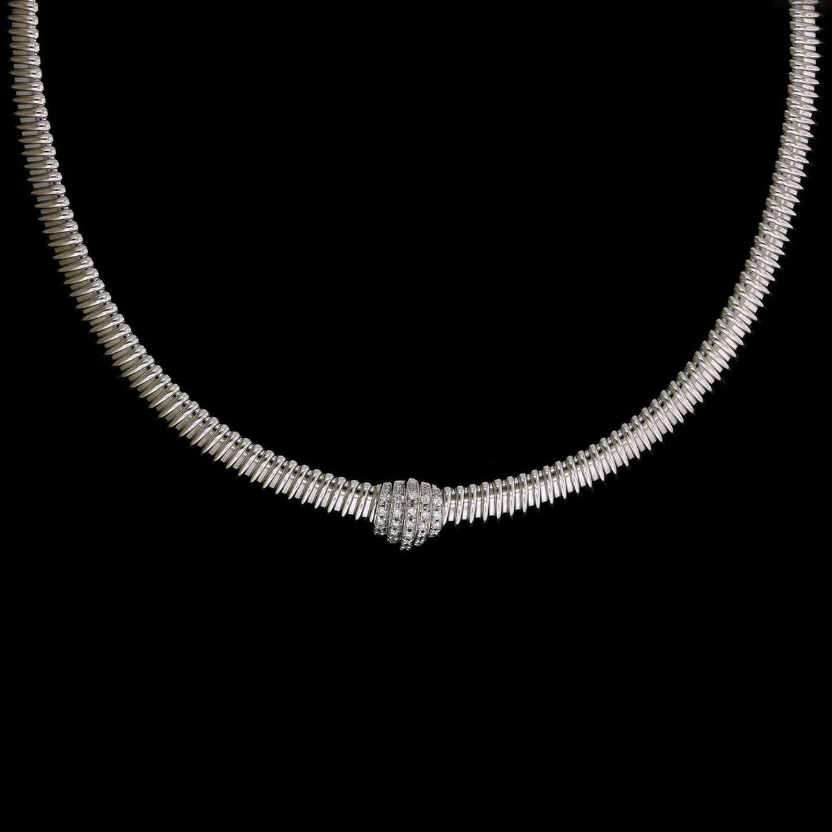 Carlo Weingrill 18K White Gold Estate Diamond Tubogas Necklace
