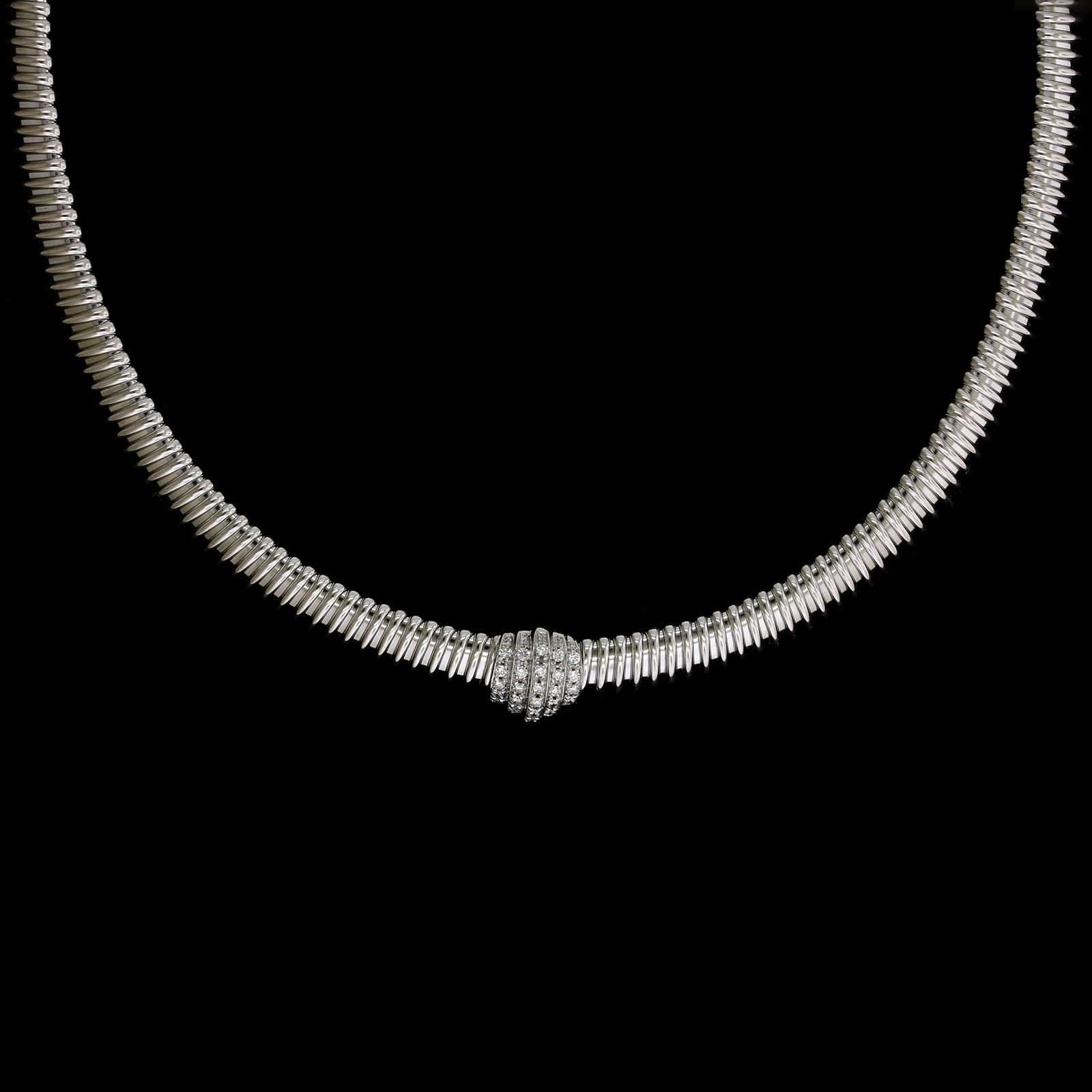 Carlo Weingrill 18K White Gold Estate Diamond Tubogas Necklace