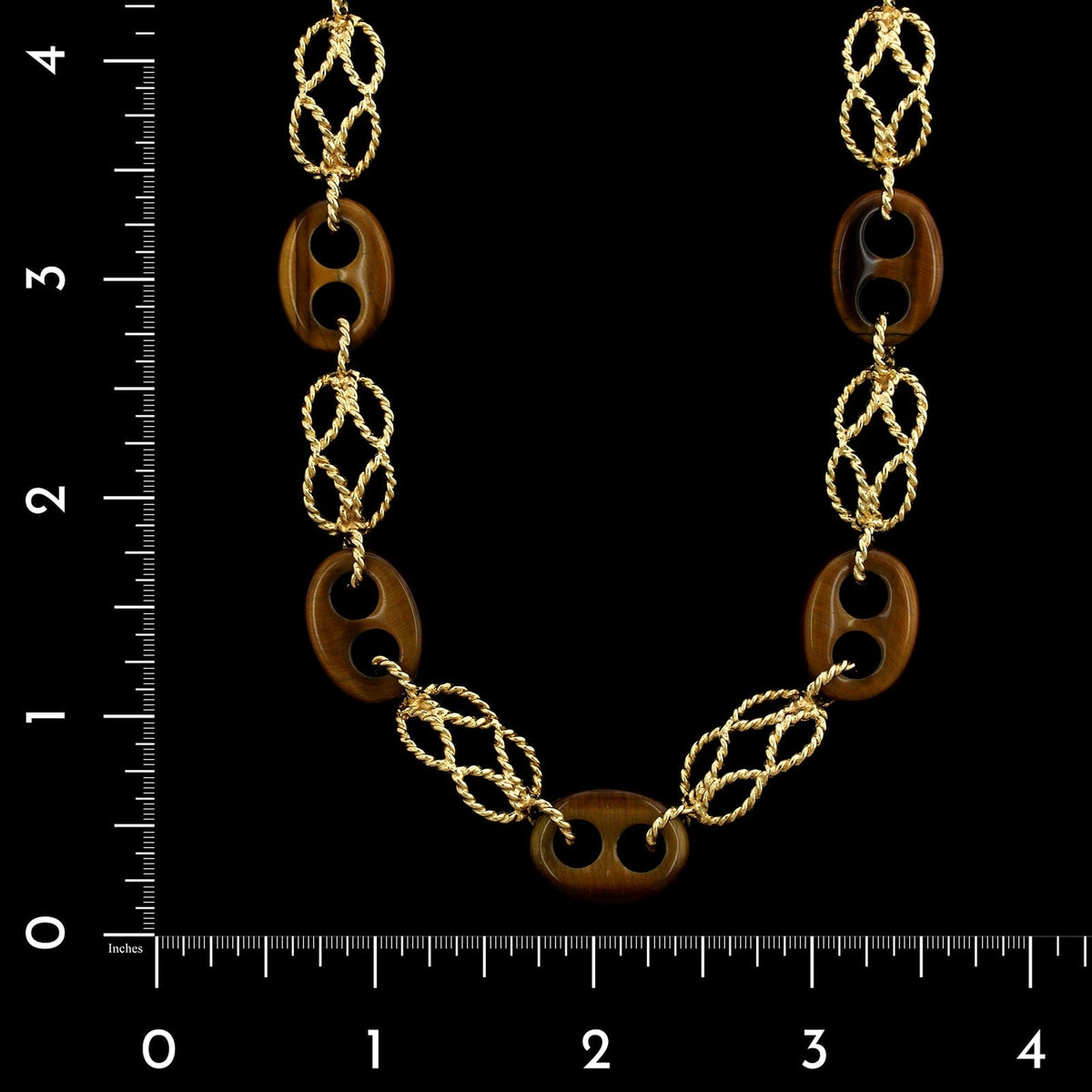 14K Yellow Gold Estate Tiger's Eye Mariner Link Necklace