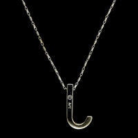 14K White Gold Estate Diamond J Initial Pendant Necklace