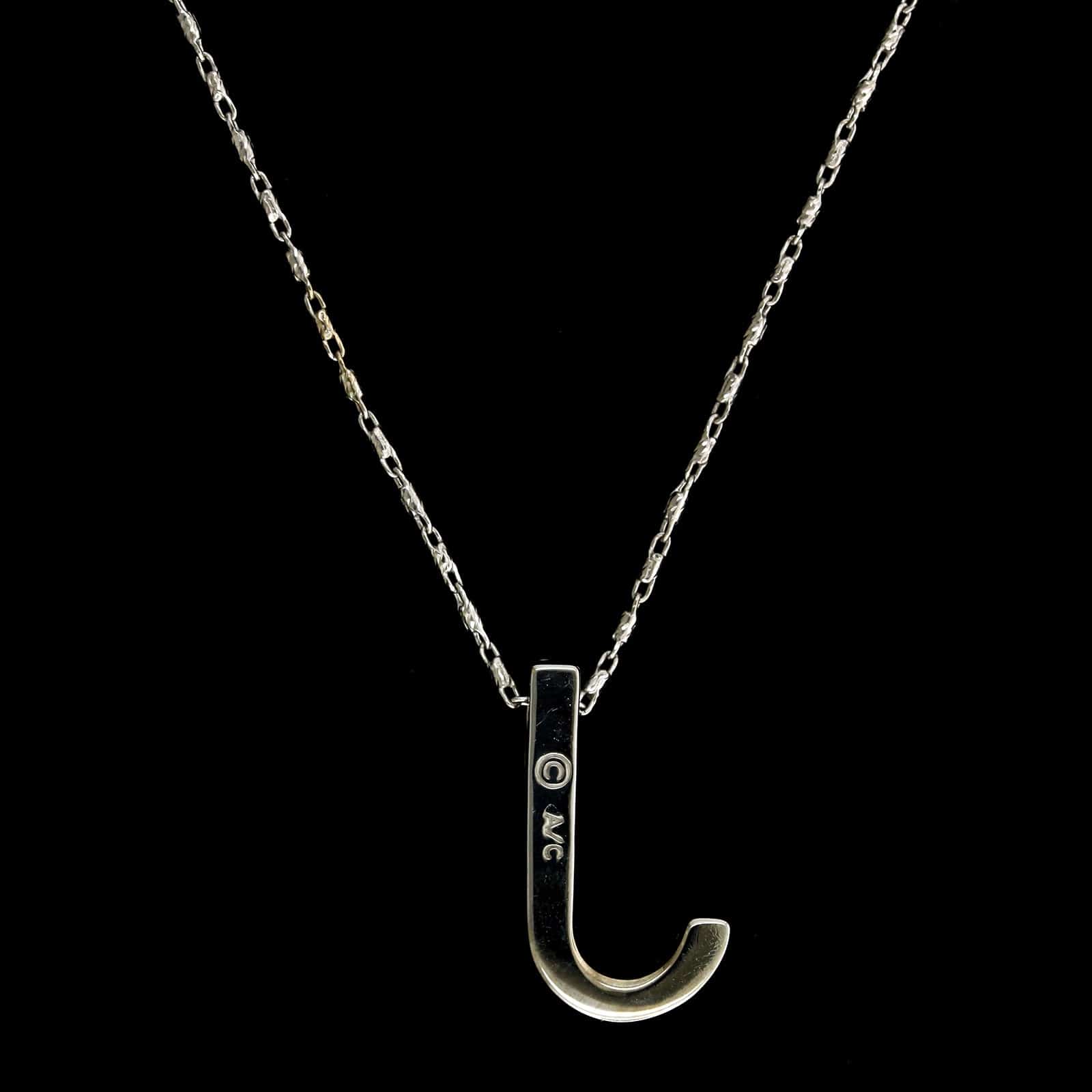 14K White Gold Estate Diamond J Initial Pendant Necklace