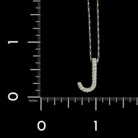 14K White Gold Estate Diamond J Initial Pendant Necklace