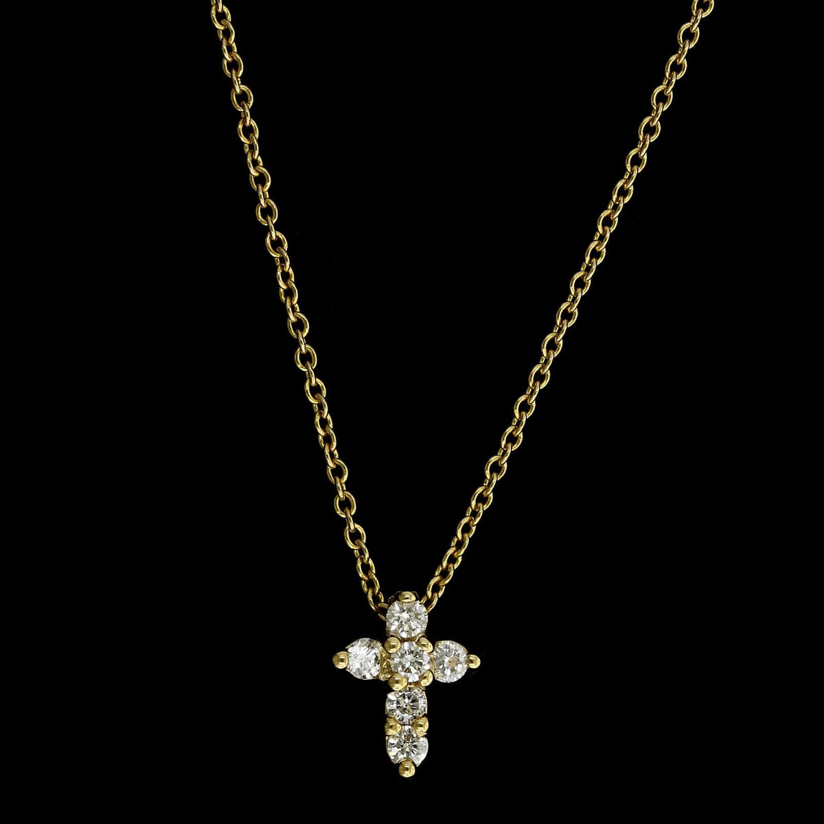 Roberto Coin 18K Yellow Gold Estate Diamond Tiny Treasures Diamond Cross Pendant Neckalce