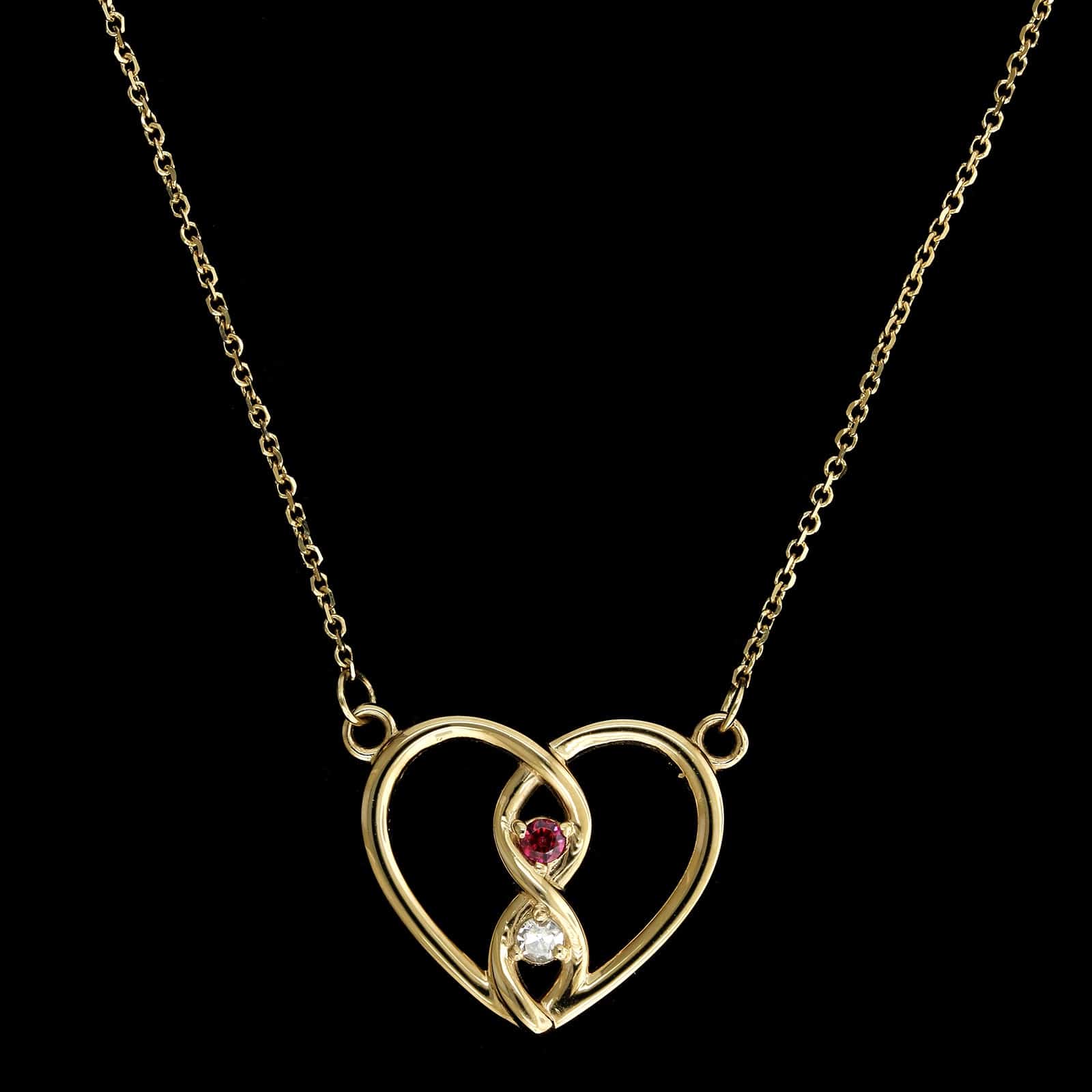 14K Yellow Gold Estate Ruby and Diamond Heart Pendant
