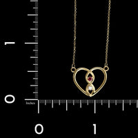 14K Yellow Gold Estate Ruby and Diamond Heart Pendant